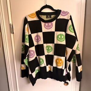Dressed in LALA Checkered Smiley Sweater - Black, White, Yellow, Green, Purple